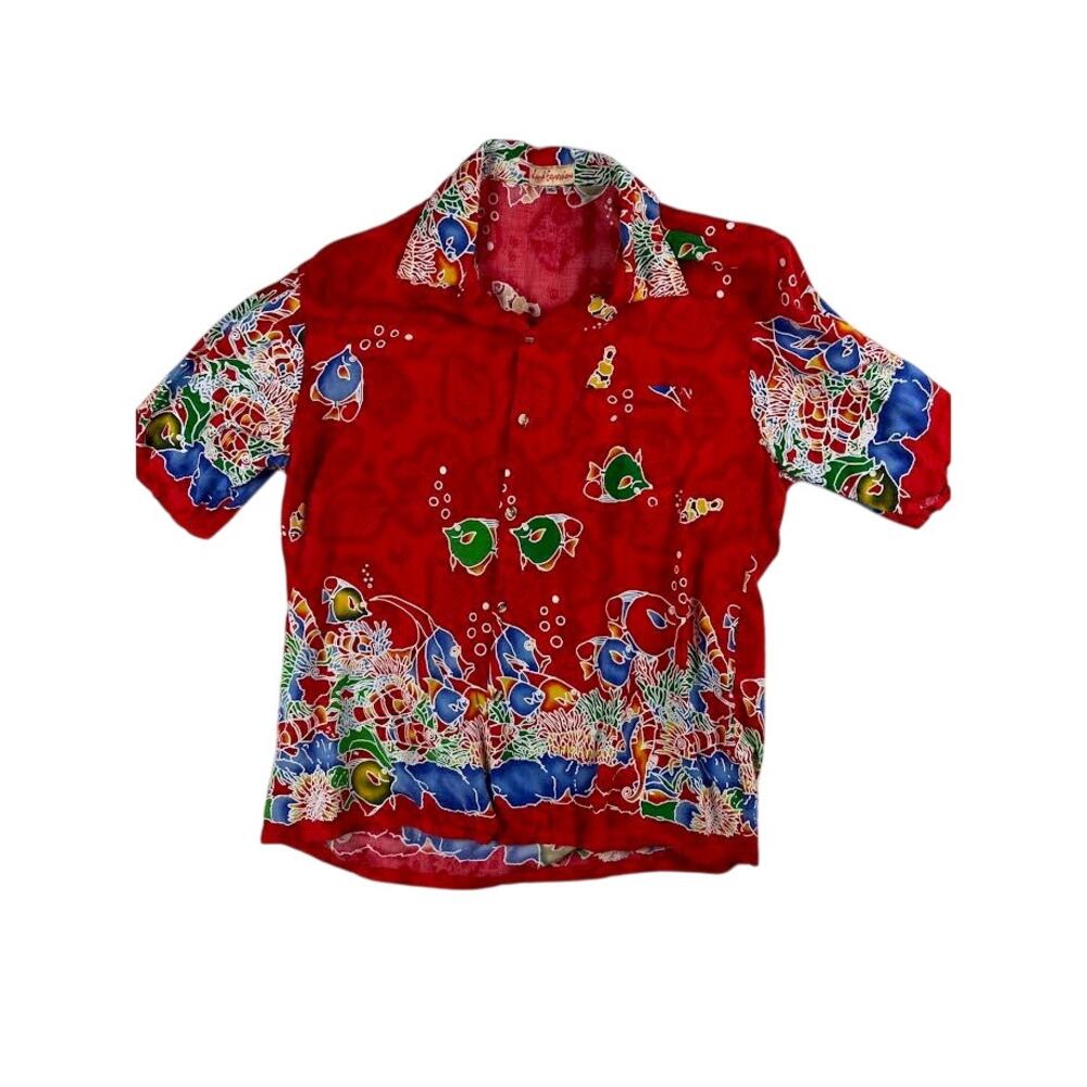 Mens Beach Fish Theme brand Island Expressions Button up XL (j2/1)